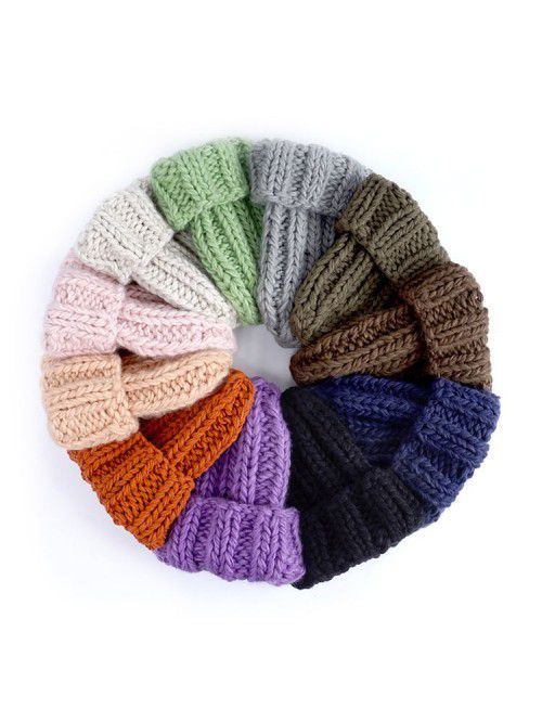 Knit hat women's winter solid color simple co...