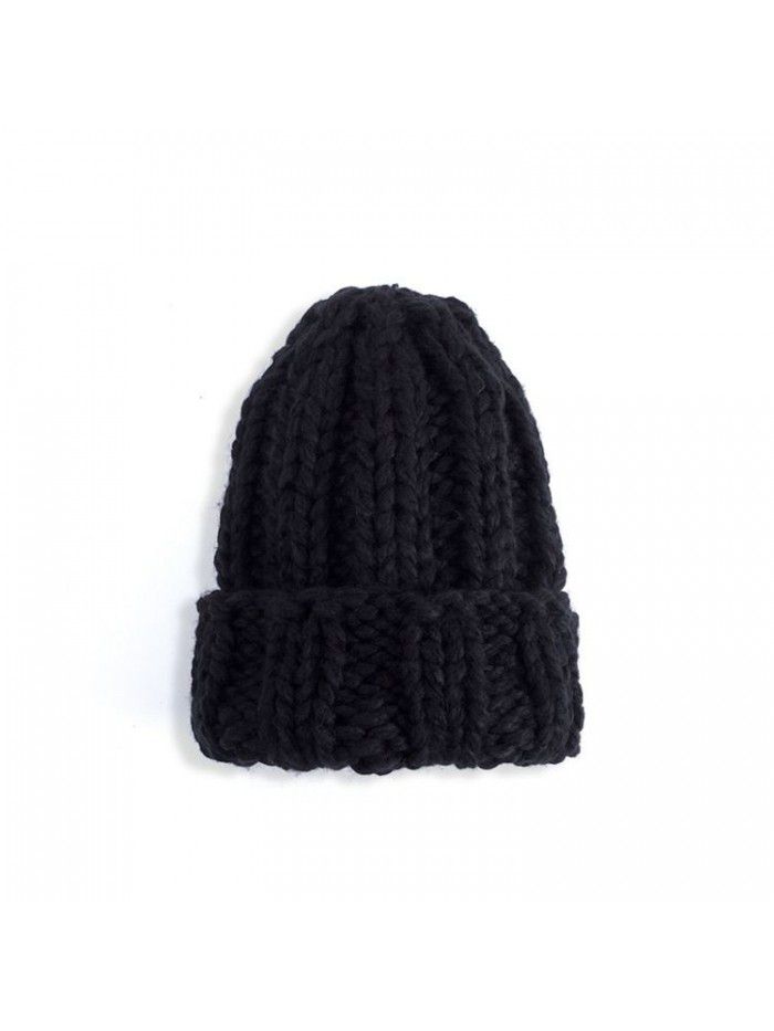 Knit hat women's winter solid color simple coarse woolen hat warm ear protection hat