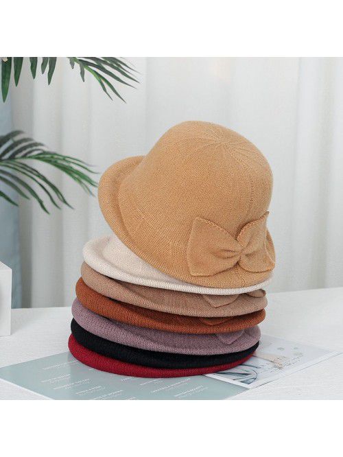 Women's hat autumn and winter bow imitation m...