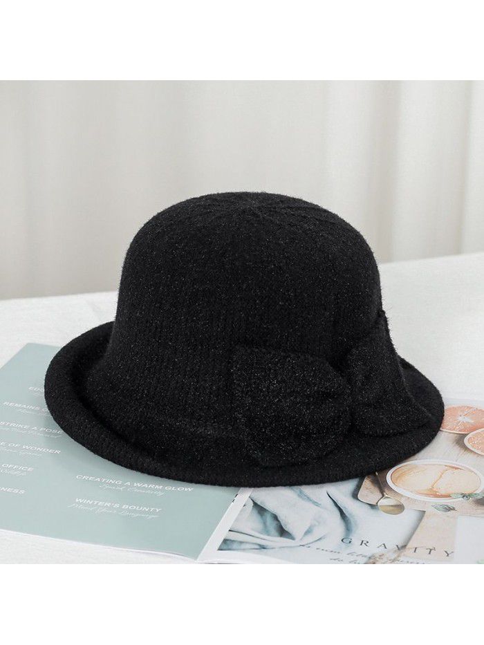 Women's hat autumn and winter bow imitation mink velvet round edge small basin hat outdoor warm hat