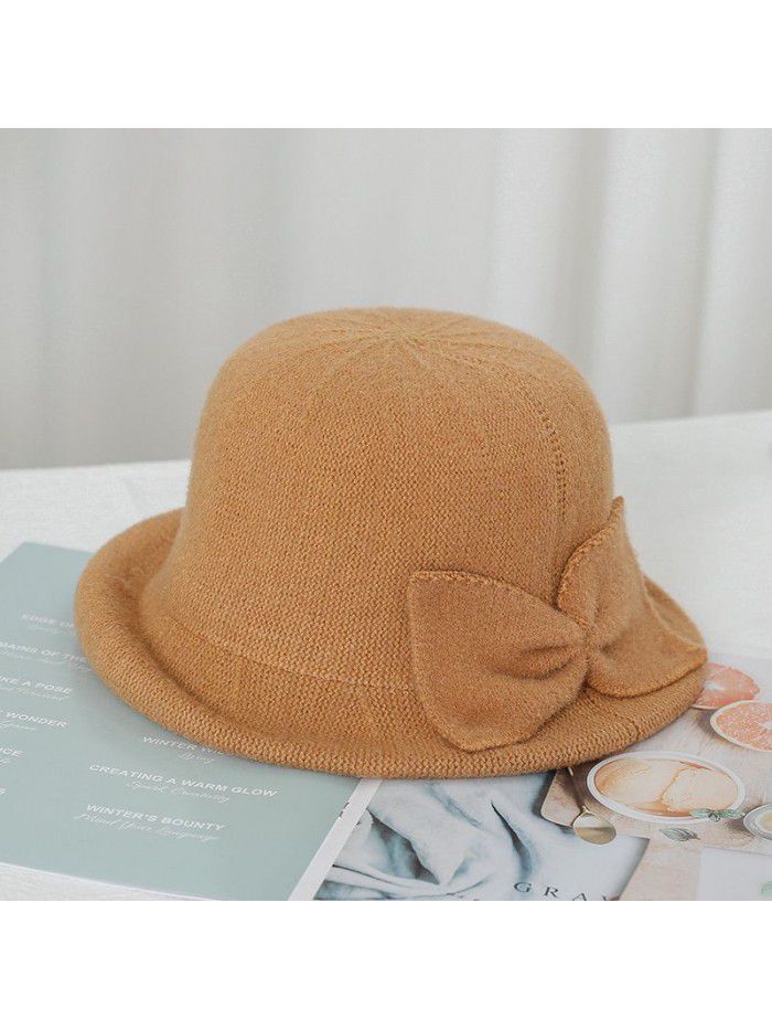 Women's hat autumn and winter bow imitation mink velvet round edge small basin hat outdoor warm hat