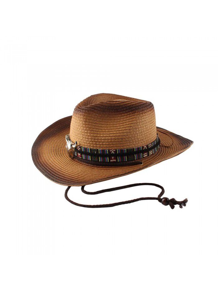 Fashion big eaves western cowboy hat women spring and summer new rolled edge ox head sun shade straw hat