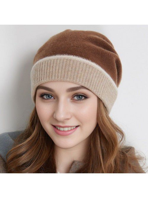 Autumn and winter warm contrast color knitted hat ...