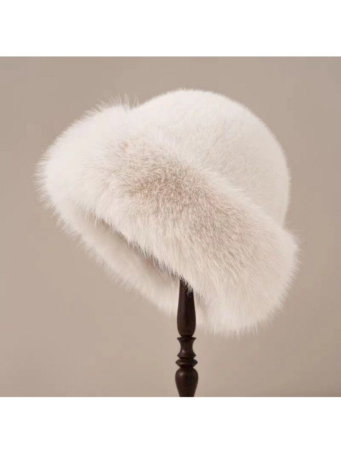 Hat women's winter new thick warm imitation fur fashion simple fisherman hat imitation mink hair lady