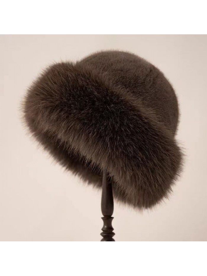 Hat women's winter new thick warm imitation fur fashion simple fisherman hat imitation mink hair lady