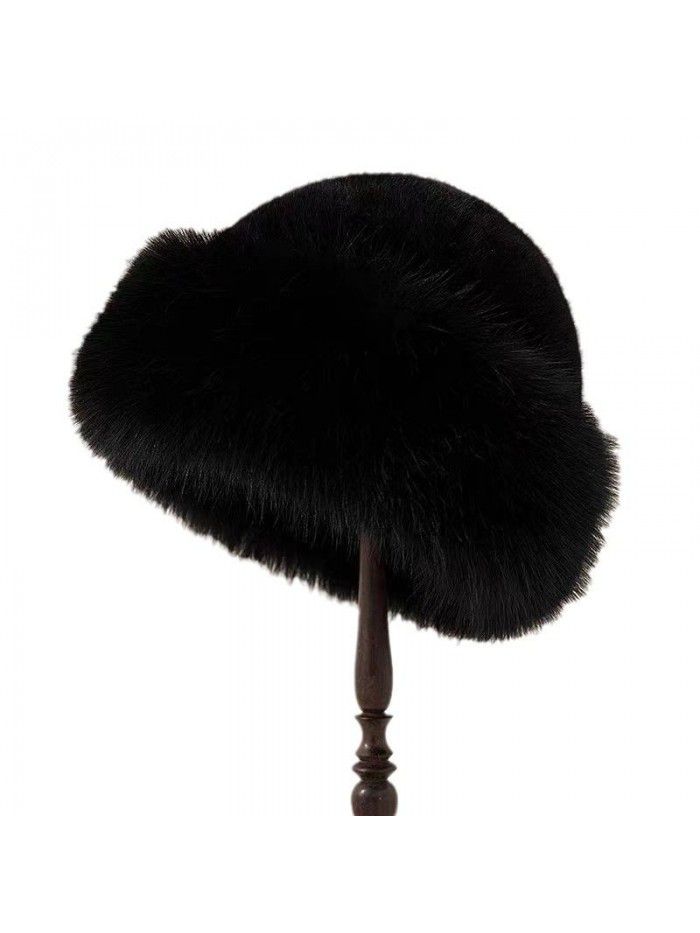 Hat women's winter new thick warm imitation fur fashion simple fisherman hat imitation mink hair lady