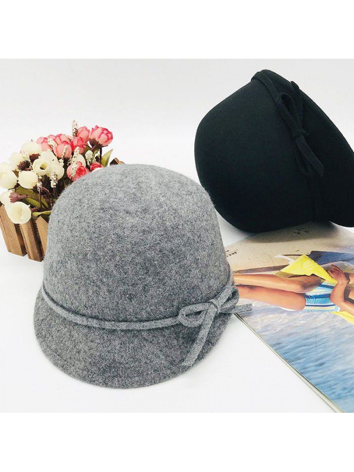 Women's equestrian hat Fashion baseball cap bow wool children's cap Parent-child wool cap