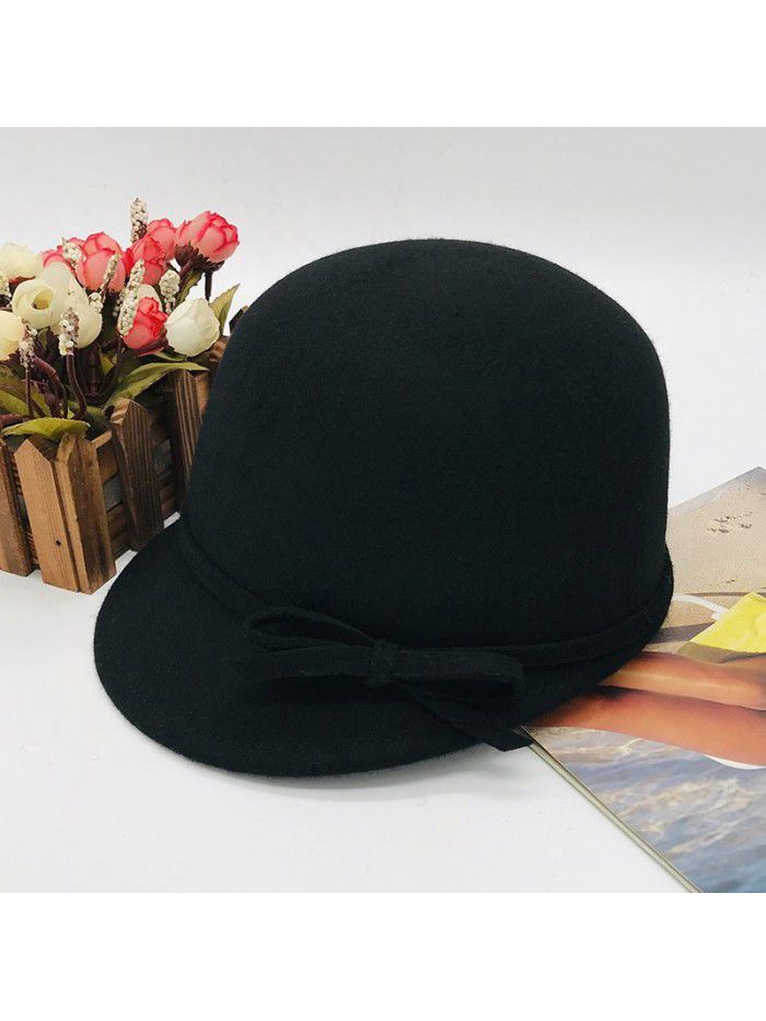 Women's equestrian hat Fashion baseball cap bow wool children's cap Parent-child wool cap