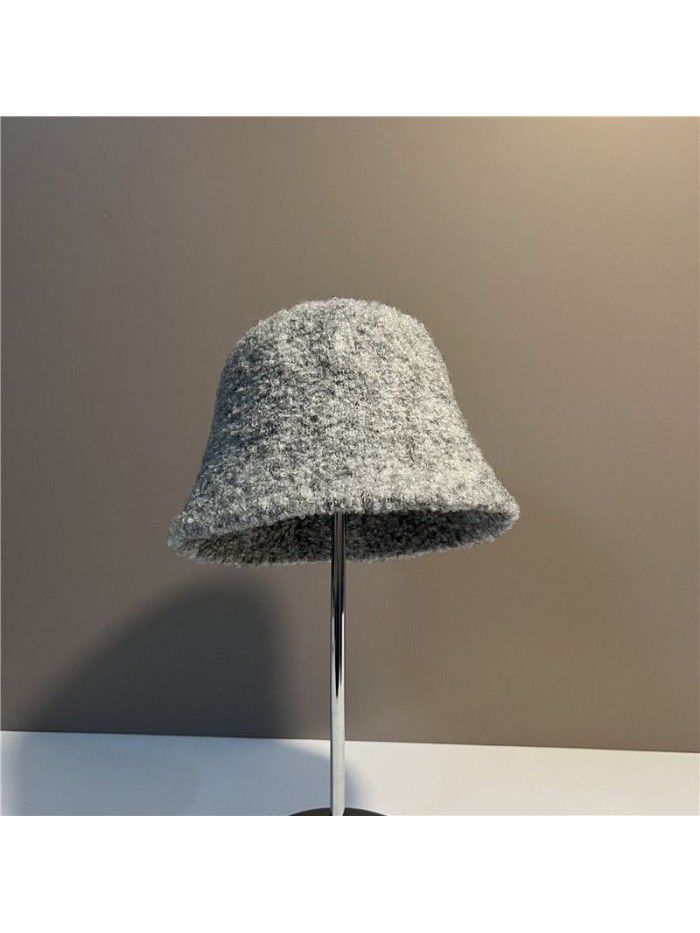 Simple solid color bucket hat ladies all casual plush basin hat show face lamb hair fisherman hat