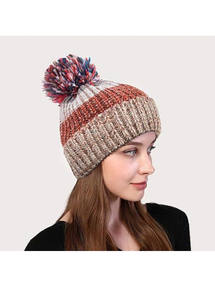 Cute hairball fishbone mixed color thick knitted hat for women knitted hat mixed color knitted hat