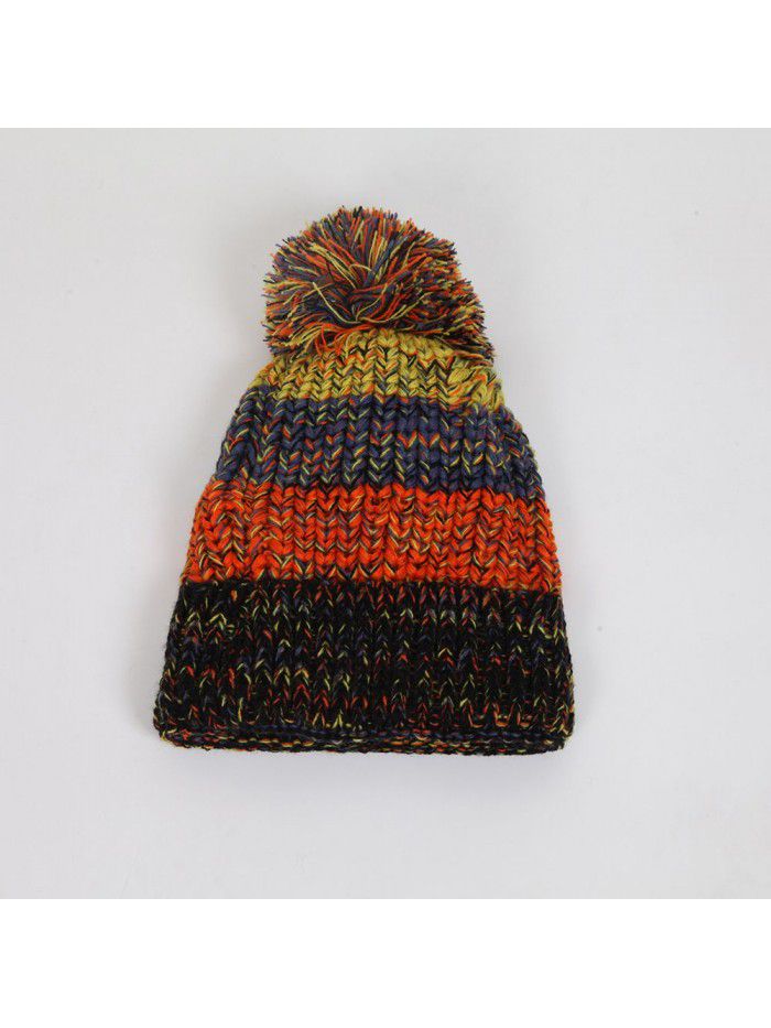 Cute hairball fishbone mixed color thick knitted hat for women knitted hat mixed color knitted hat