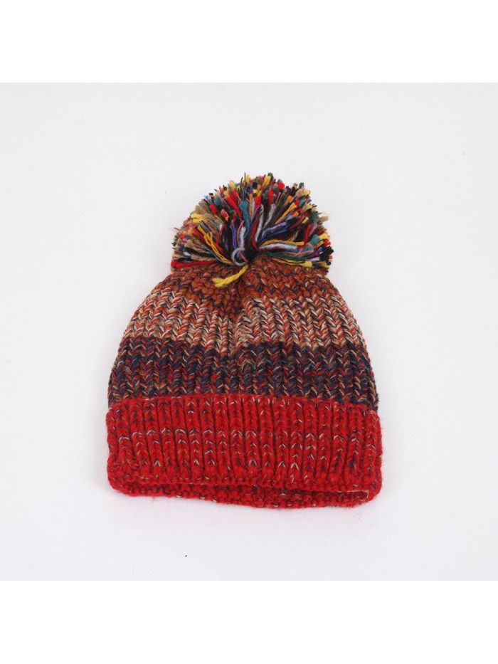 Cute hairball fishbone mixed color thick knitted hat for women knitted hat mixed color knitted hat