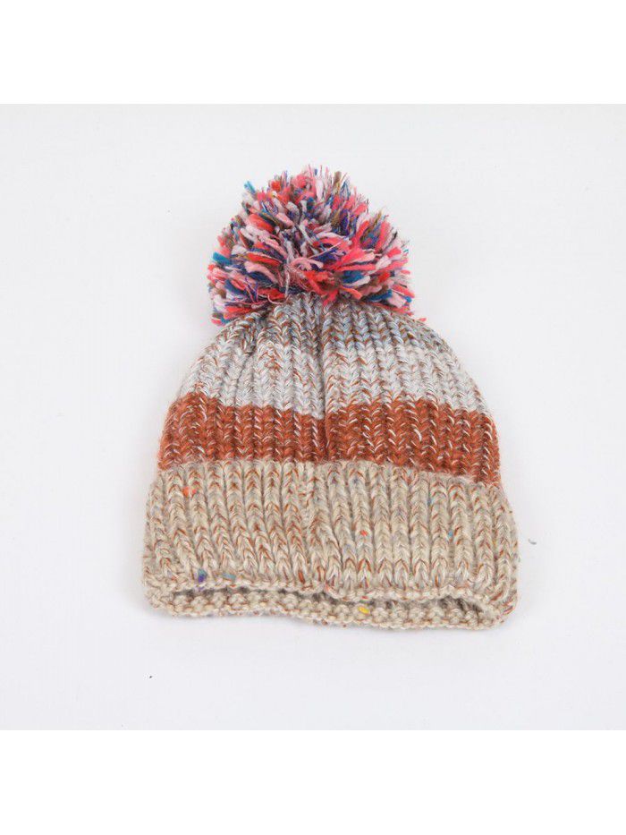 Cute hairball fishbone mixed color thick knitted hat for women knitted hat mixed color knitted hat