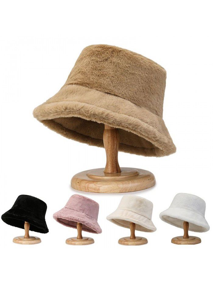 Plush warm fashion imitation rabbit hair basin hat female thick face small fisherman hat casual outdoor solid color hat