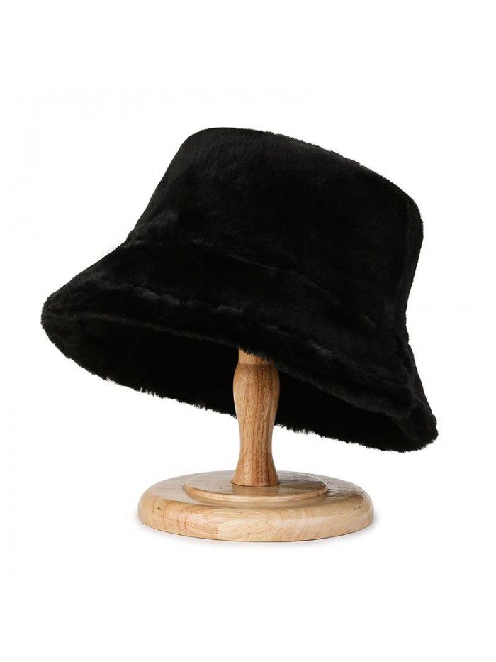 Plush warm fashion imitation rabbit hair basin hat female thick face small fisherman hat casual outdoor solid color hat