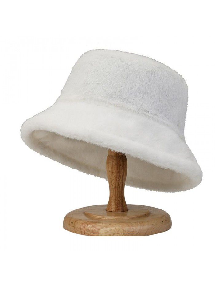 Plush warm fashion imitation rabbit hair basin hat female thick face small fisherman hat casual outdoor solid color hat