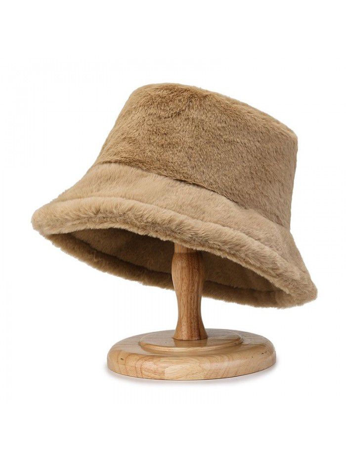 Plush warm fashion imitation rabbit hair basin hat female thick face small fisherman hat casual outdoor solid color hat