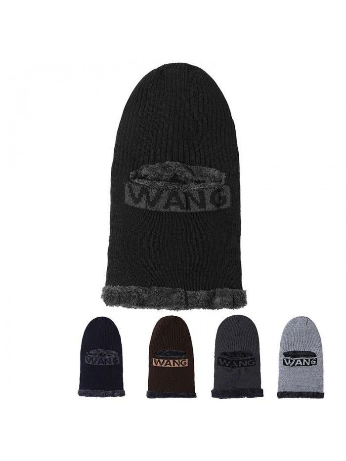 Warm hat with fleece thickened jacquard one hole knitted hat Cold collar one hat