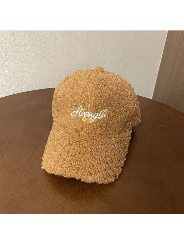 Alphabet embroidered winter baseball cap Women's fashion all-match lamb wool thickened warm duck cap