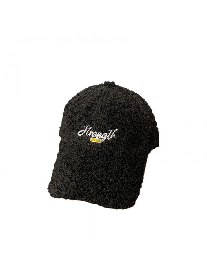 Alphabet embroidered winter baseball cap Women's fashion all-match lamb wool thickened warm duck cap