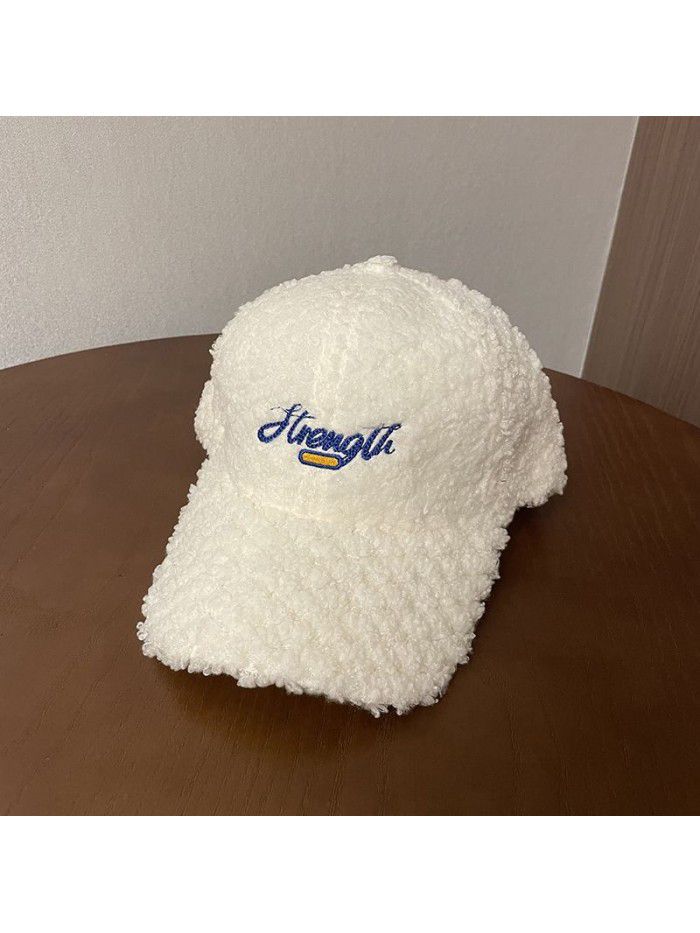 Alphabet embroidered winter baseball cap Women's fashion all-match lamb wool thickened warm duck cap