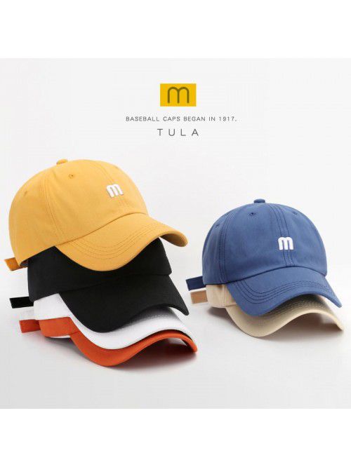 M letter embroidered duck hat with bent roof cotto...