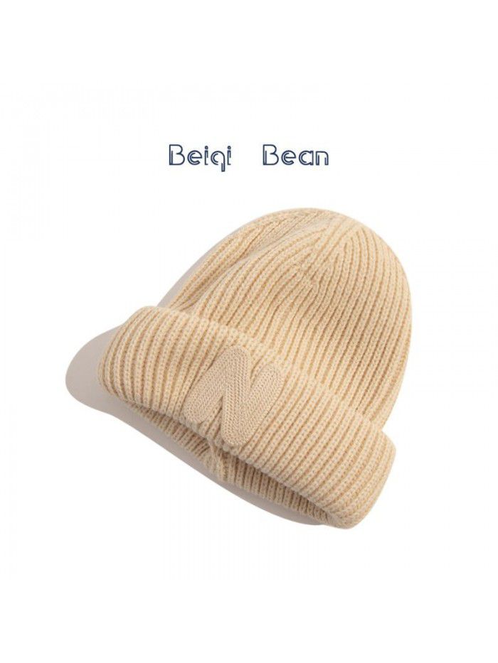 Children's hat Korean version of autumn/Winter N letter patch cloth knitted hat for boys and girls cute warm woolen hat