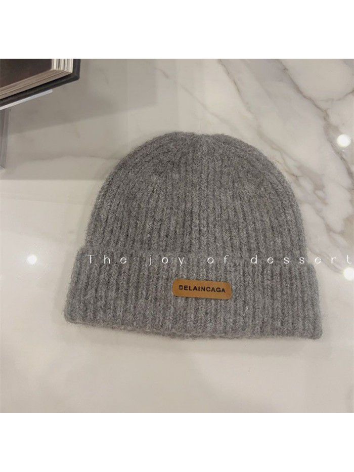 Label letter woolen woolen hat new knitted ear protection hat for autumn and winter