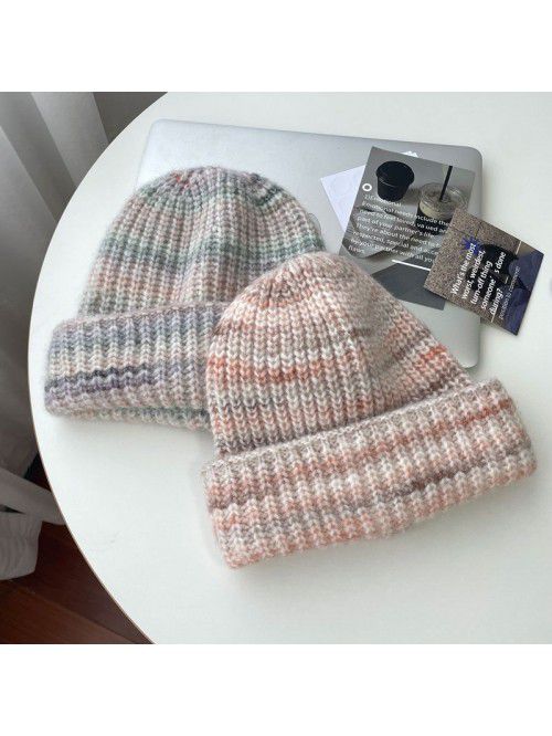 Gradient knitted woolen hat for women autumn-winte...