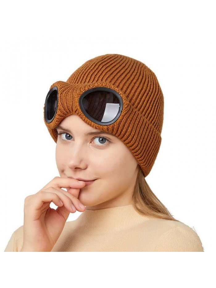 Fall and winter knitted wool hats and pilot glasses for both men and women