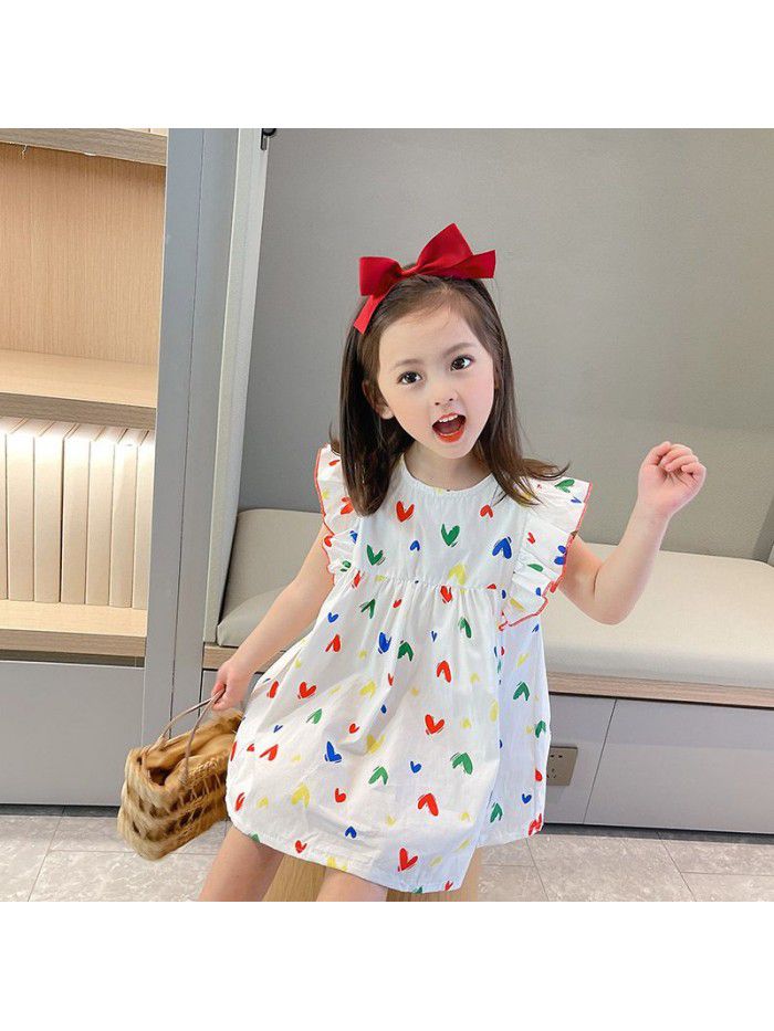 Girls' summer dress  new children's Korean love print sleeveless skirt 