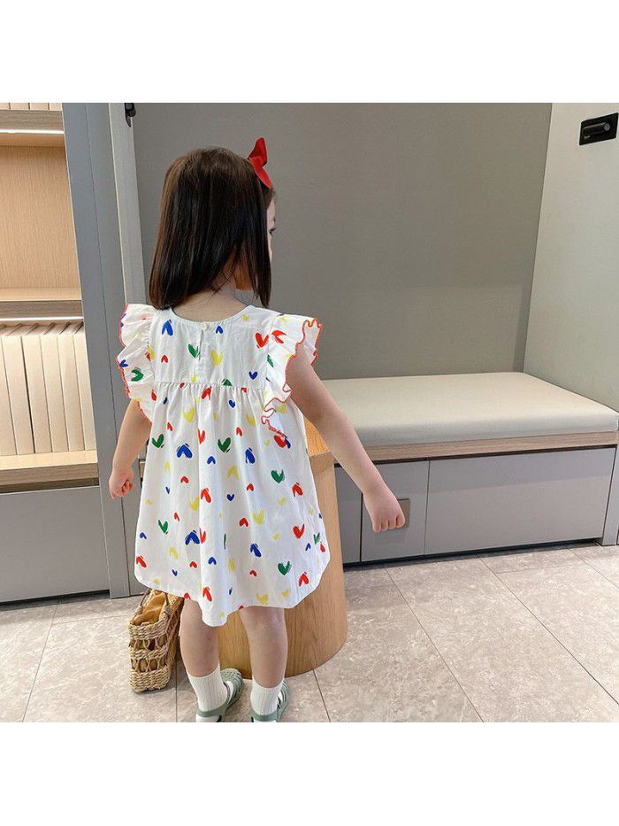 Girls' summer dress  new children's Korean love print sleeveless skirt 