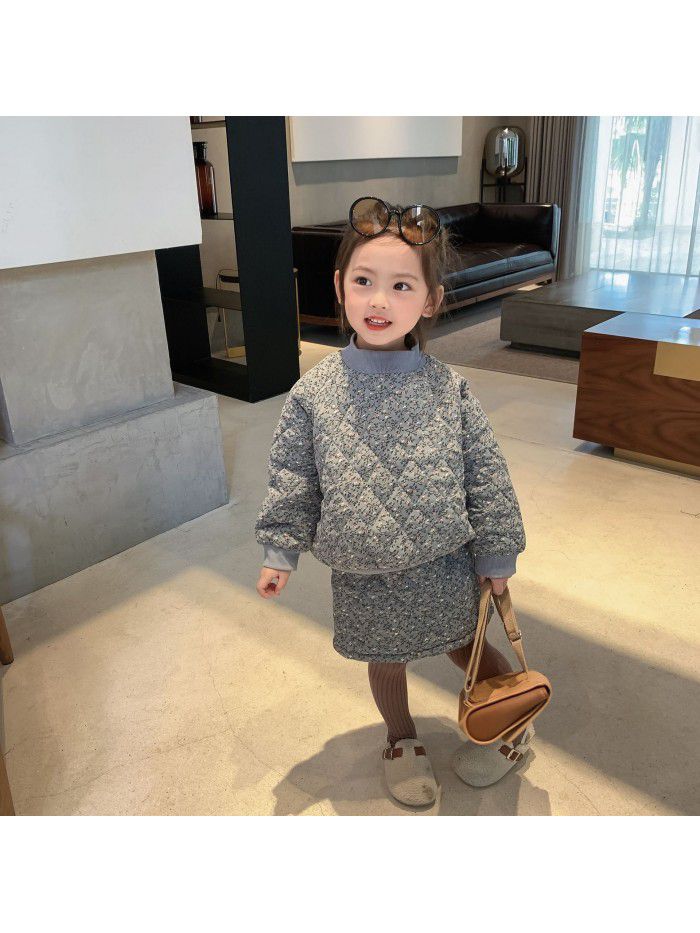 Girls' cotton padded suit  winter new children's floral long sleeve skirt two piece cotton padded jacket 