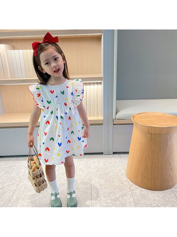 Girls' summer dress  new children's Korean love print sleeveless skirt 