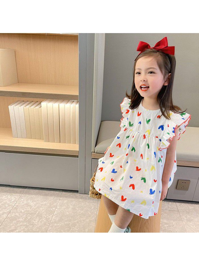 Girls' summer dress  new children's Korean love print sleeveless skirt 