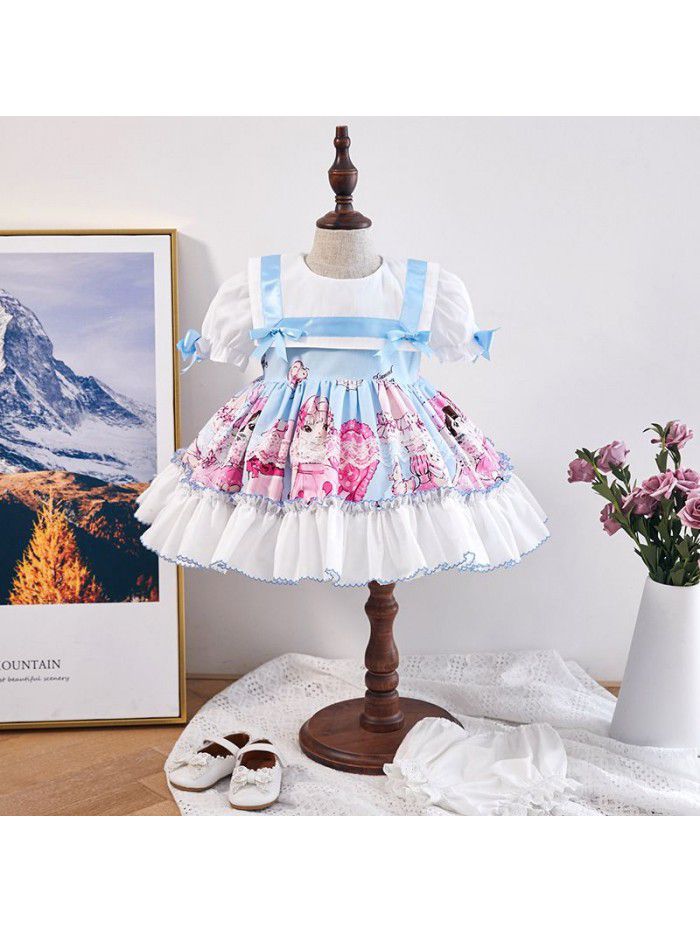 [factory]  summer girl's dress girl's skirt Lapel cartoon European and American children's skirt Spanish princess skirt 