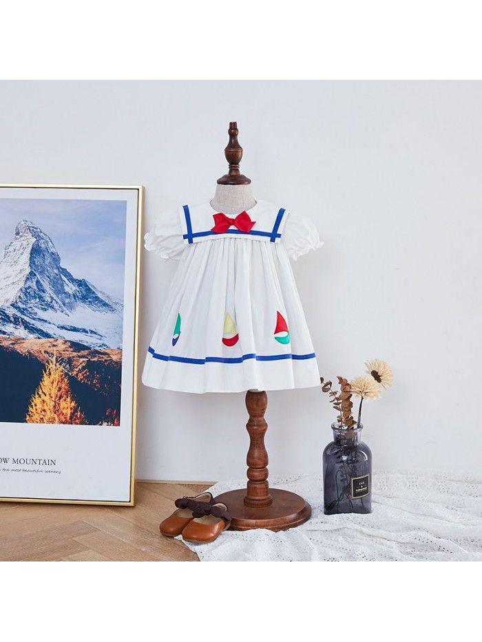 [factory] Girls' dress  summer new foreign style bow princess skirt embroidery set children's skirt 