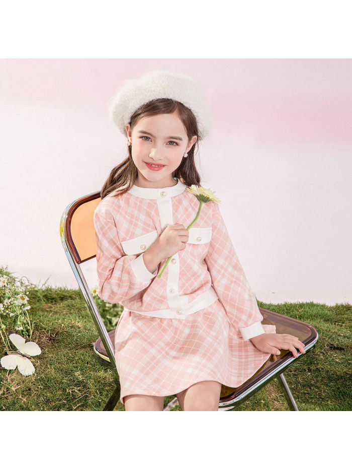 Cicie children's wear one ready to go girl's suit  spring lady children's knitting skirt suit 