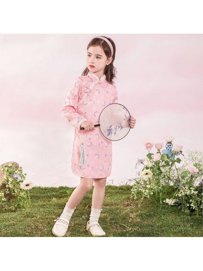 A new hair generation children's dress spring  children's skirt printed cheongsam girl's dress 
