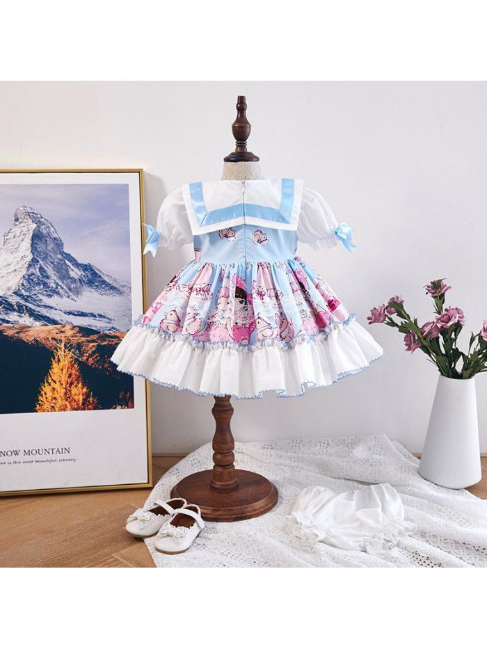 [factory]  summer girl's dress girl's skirt Lapel cartoon European and American children's skirt Spanish princess skirt 