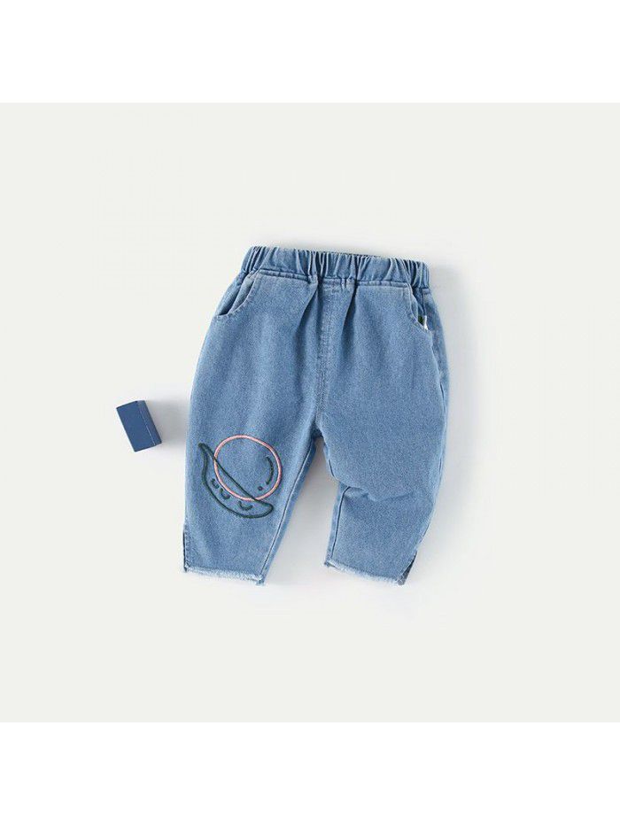 Amila children's new spring baby soft Jeans Girls' foreign style embroidery pants children's spring wear 