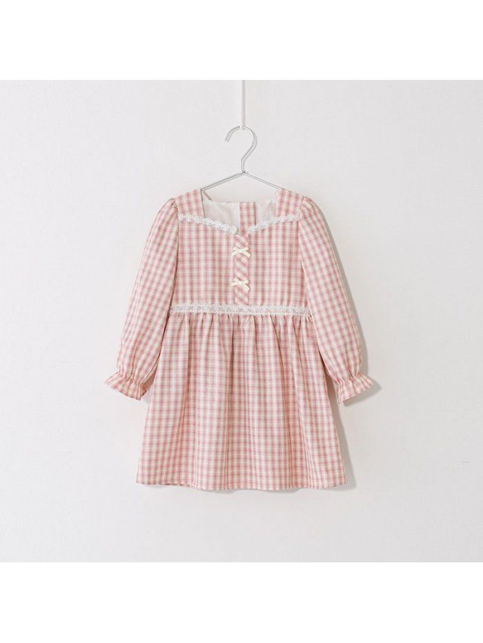 A new hair generation children's dress for spring  children's skirt lattice bubble sleeve girl's dress 