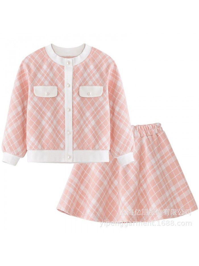 Cicie children's wear one ready to go girl's suit  spring lady children's knitting skirt suit 