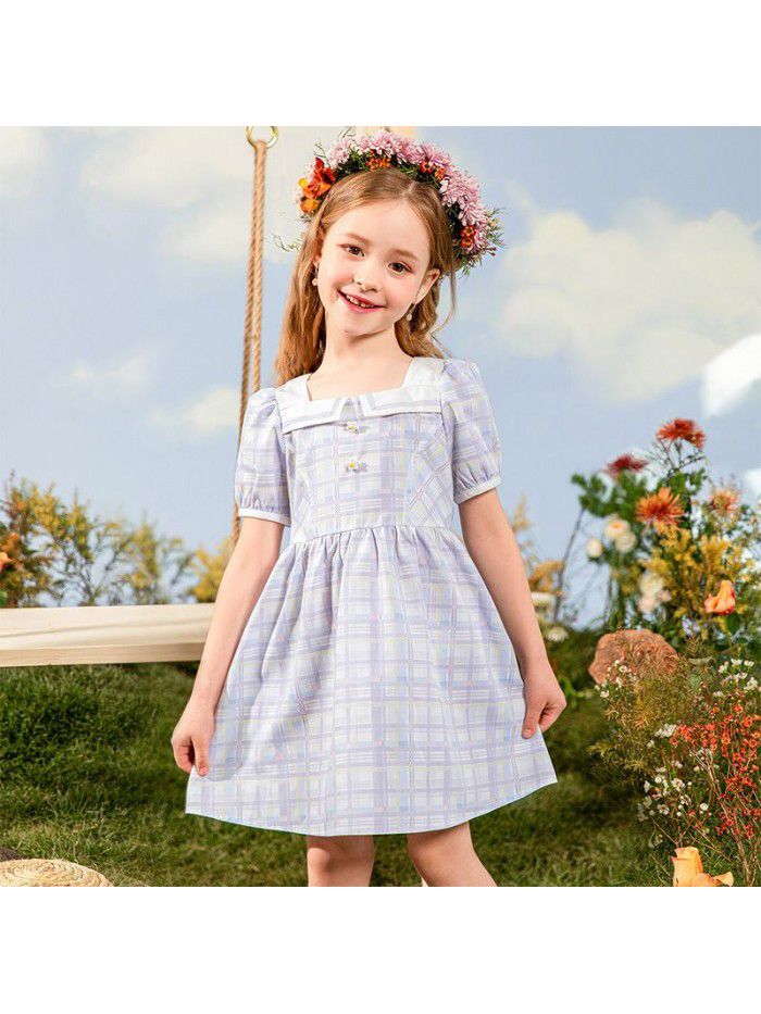 A new hair generation children's dress, summer  children's skirt, plaid girl's dress 