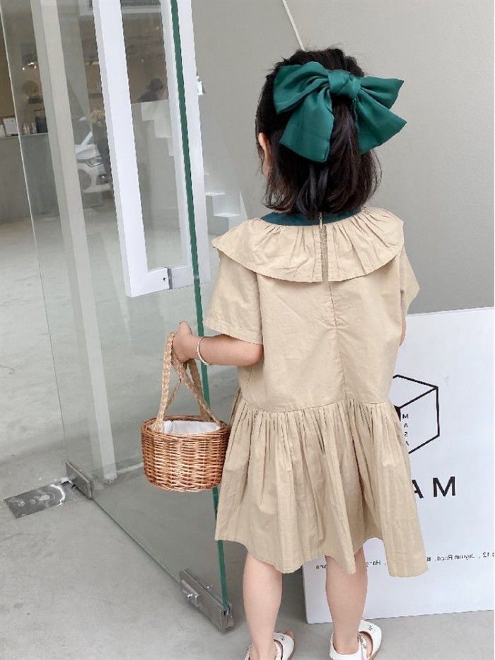 Dawenxi  summer new children's wear girl's small flying sleeve Pleated Dress temperament princess skirt bow 