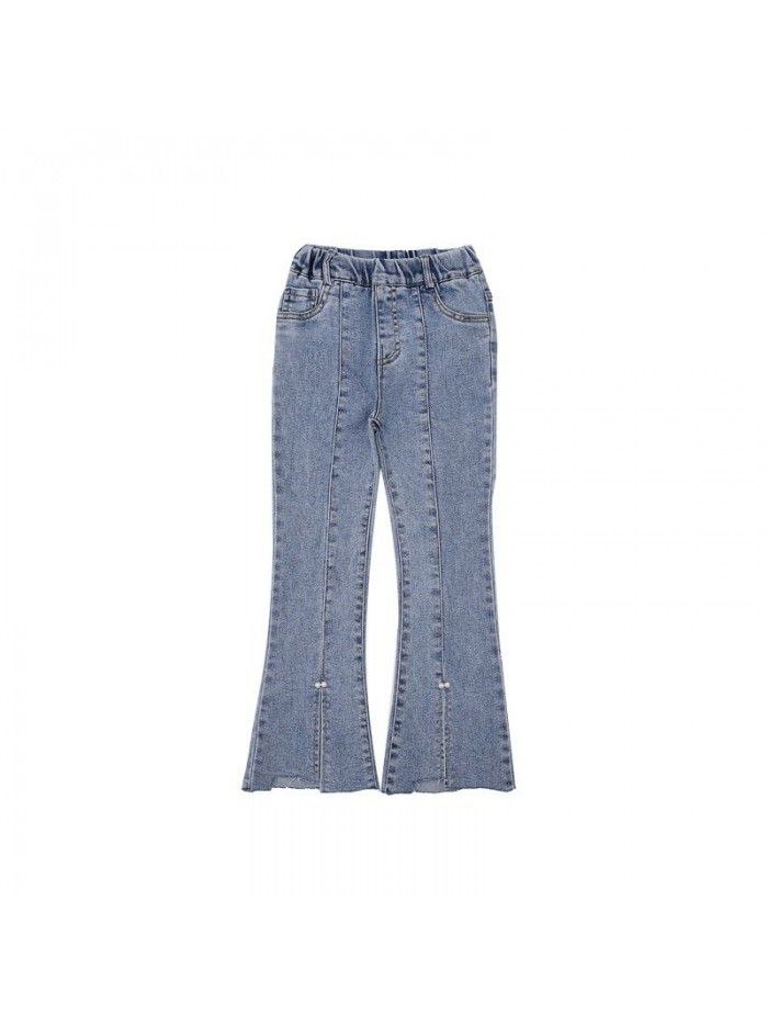 Spring and autumn pants girl jeans flared pants fashion spring thin mouth pearl split versatile fashion middle age 