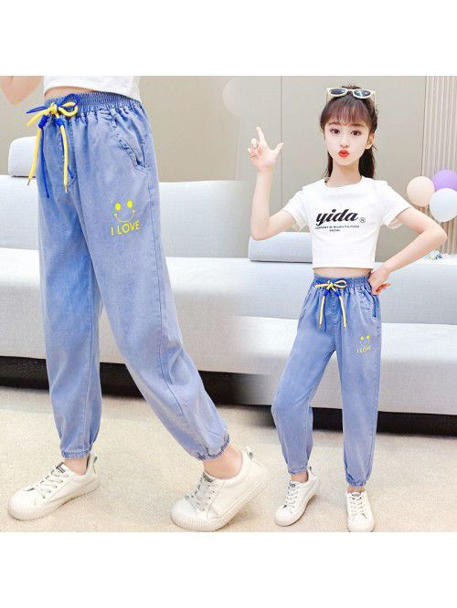 Girls' Tencel jeans summer children's th...