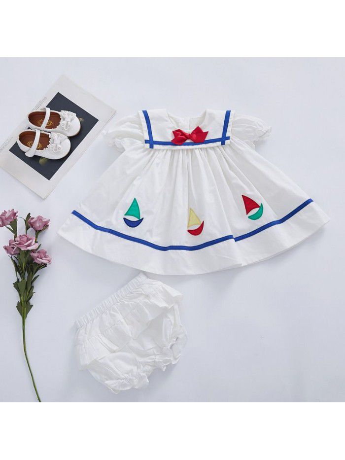 [factory] Girls' dress  summer new foreign style bow princess skirt embroidery set children's skirt 