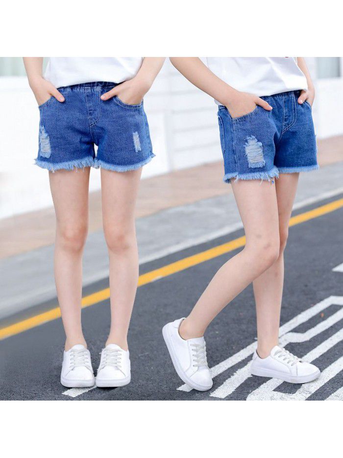 Korean summer girls' denim shorts new foreign style children's wear hot pants thin girls' versatile shorts 