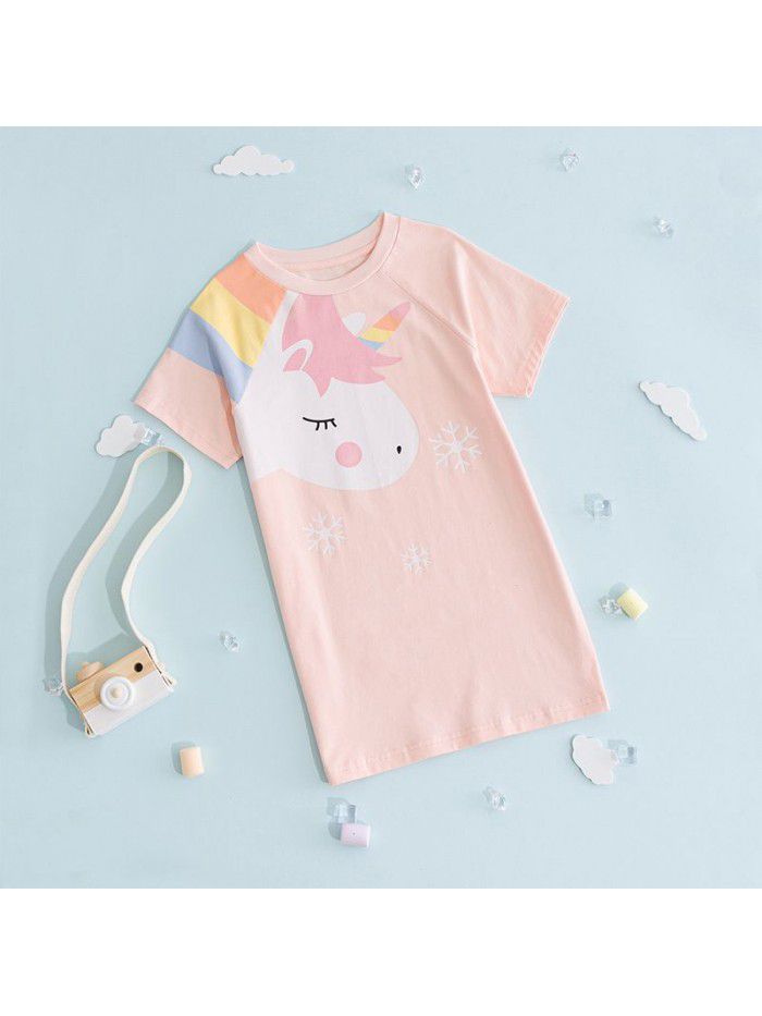 A new summer  children's T-shirt skirt cotton printed girl's dress 